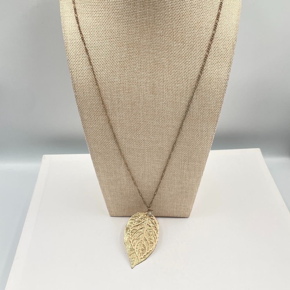Gold Filigree Leaf Pendant Necklace Oversized Long Chain Boho Statement Jewelry